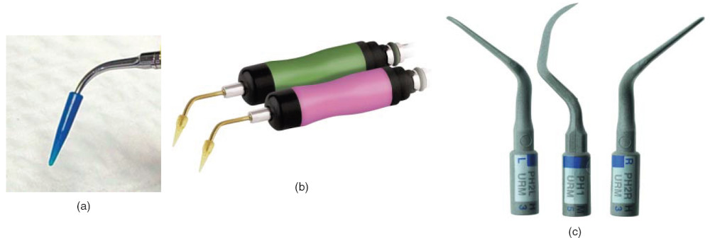 Ультразвуковые насадки для работы в области имплантов: (а, б)- насадки, покрытые пластиком, (в) -насадки из углеродистого волокна