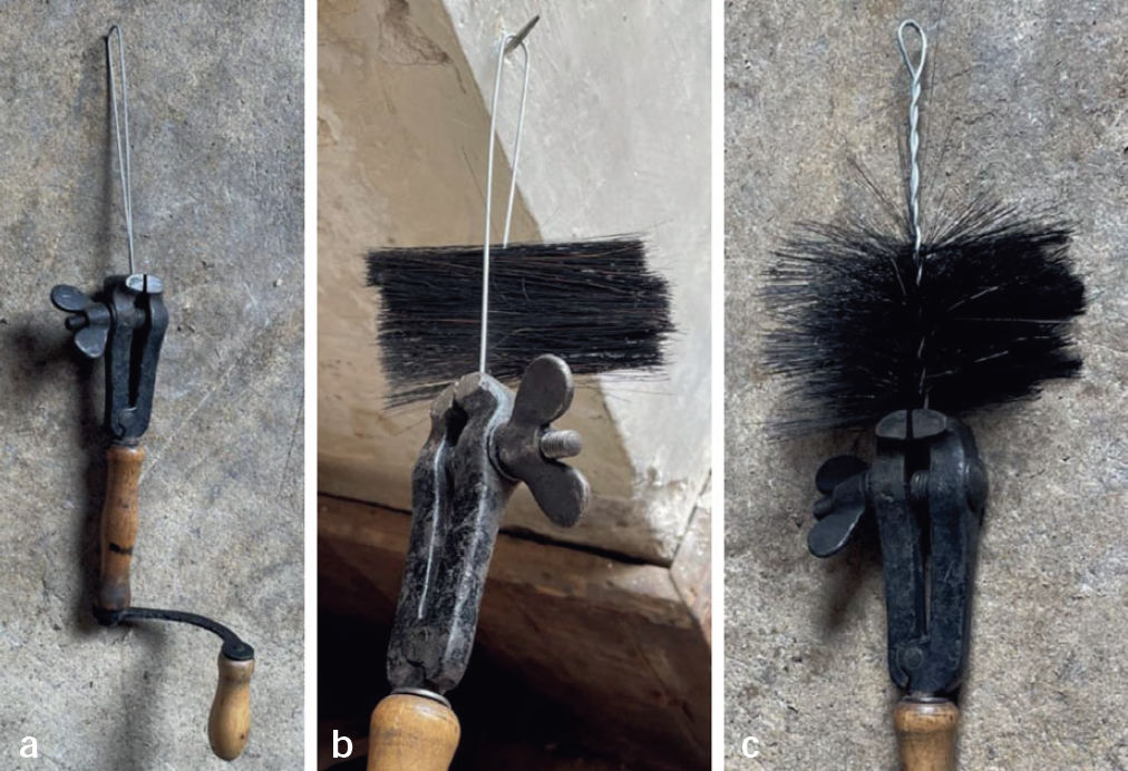 (a)–(c) Ручная кривошипная машина для ручного изготовления скрученных щёток, Германия, около 1900 года