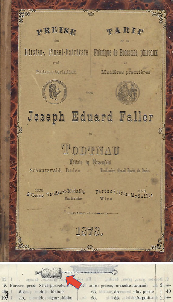 Скрученные щётки разных размеров (обычный, маленький, очень маленький). Германия 1878 год
